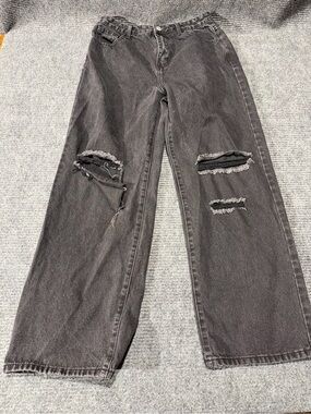 ROMWE Men's Distressed Relaxed Black Jeans